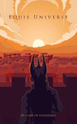 10th_anniversary anniversary anthro cloud equis_universe male poster questori sky solo sunrise town universe wall_(structure) sunny_way ki'rinaes 2022 digital_drawing_(artwork) digital_media_(artwork) hi_res