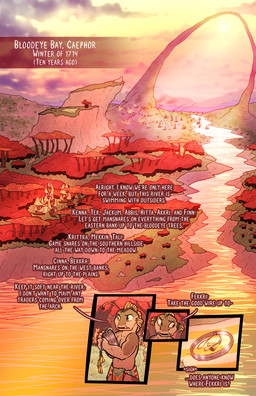 dialogue fantasy forest kite_tower landscape male plant sea seaside text tree water fek the_sparks_of_daybreak aquatic fish absurd_res comic english_text hi_res