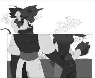 ambiguous_fluids anthro apron bell bell_collar biped black_hair blush bodily_fluids clothing collar crossgender dialogue duo female fingering gameplay_mechanics genital_fluids hair hand_lick hug hugging_another male male/female moan mostly_greyscale mtf_crossgender neck_tuft official_alternate_costume onomatopoeia raised_hand rear_view scut_tail short_tail sound_effects standing tail text tuft clovii_nsfw forsaken_(roblox) elliot_(forsaken) gubby_(roblox) two_time_(forsaken) animal_humanoid cat_humanoid felid felid_humanoid feline feline_humanoid gubby_(species) humanoid lagomorph leporid mammal mammal_humanoid rabbit 2025 absurd_res hi_res multiple_scenes nonbinary_(lore)