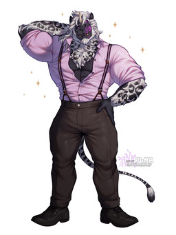 anthro biped fangs horn male muscular muscular_anthro muscular_male simple_background solo tail teeth white_background plna final_fantasy final_fantasy_xiv square_enix felid hrothgar mammal absurd_res hi_res