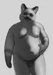 :3 anthro balls belly big_belly flaccid front_view fur genitals grey_background hand_on_belly looking_at_viewer male moobs mouth_closed navel nipples nude overweight overweight_anthro overweight_male penis simple_background smile solo chubby-shark jameel domestic_cat felid feline felis mammal siamese 2023 digital_media_(artwork) digital_painting_(artwork) greyscale monochrome portrait shaded soft_shading three-quarter_portrait