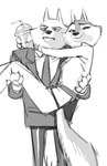 anthro bridal_carry carrying_another clothing duo female fluffy fluffy_tail holding_person male necktie slushie standing suit tail hutomayuu illumination_entertainment sing_(movie) jimmy_crystal porsha_crystal arctic_wolf canid canine canis mammal wolf hi_res monochrome daughter_(lore) father_(lore) father_and_child_(lore) father_and_daughter_(lore) parent_(lore) parent_and_child_(lore) parent_and_daughter_(lore)