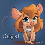 anthro blonde_hair blue_eyes bottomless bra breasts cleavage clothed clothing female fur genitals hair navel pussy solo tan_body tan_fur underwear sankam chip_'n_dale_rescue_rangers disney gadget_hackwrench mammal mouse murid murine rodent 1:1 2007