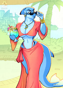 anthro areola areola_slip athletic athletic_female beach big_breasts bikini blue_body bracelet breasts brown_eyes city city_background cityscape clothed clothing cruise_ship detailed_background drinking_straw ear_piercing ear_ring eyewear female food fruit gold_(metal) gold_jewelry jewelry lemon lime long_sleeves looking_aside merchant_ship navel necklace nipples non-mammal_breasts non-mammal_navel non-mammal_nipples palm_tree passenger_ship pendant piercing plant poolside ring_piercing sarong sea seaside ship skimpy solo sunglasses sunglasses_down swimming_pool swimwear thick_thighs tree two-piece_swimsuit umbrella umbrella_drink under_boob vehicle voluptuous_female water watercraft wide_hips juxtapex dolina_(juxtapex) aquatic cetacean dolphin hybrid mammal oceanic_dolphin orca toothed_whale hi_res