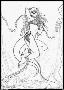 angry anthro bottomwear bra bubble captured chain clothing female hair loincloth long_hair pawpads paws solo tattoo underwater underwear water umpherio otters_of_hunakai fira_(otters_of_hunakai) mammal mustelid otter hi_res sketch