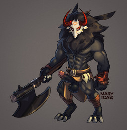 abs axe balls black_body bottomwear bottomwear_aside clothed clothing clothing_aside genitals horn loincloth loincloth_aside male mane melee_weapon muscular muscular_humanoid muscular_male nipples obliques partially_clothed pecs penis simple_background solo vein veiny_penis weapon marytoad genshin_impact mihoyo hilichurl humanoid mitachurl absurd_res hi_res
