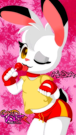 anthro clothing female gloves handwear licking one_eye_closed scut_tail short short_tail solo tail tongue wink young alexa lagomorph leporid mammal rabbit hi_res