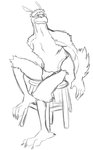 anthro asian_clothing beak clothing east_asian_clothing feathers foot_off_ground fundoshi furniture japanese_clothing male simple_background sitting solo stool underwear white_background thegreatmatsutzu wild_knights_gulkeeva beakwood accipitrid accipitriform avian bird eagle 2020 black_and_white monochrome sketch