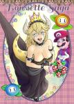 absurd_res alternate_species animal_humanoid big_breasts bodily_fluids bowser bowsette_meme breasts cleavage clothed clothing collar cover cover_art cover_page crossgender crown elemental_creature english_text female fire_flower flora_fauna hat headgear headwear hi_res horn horned_humanoid humanoid koopa male mario mario_bros meme nintendo pencils_(artist) piranha_plant plant scalie spiked_collar spikes super_crown tears text text_on_clothing text_on_hat text_on_headwear