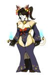 anthro asian_clothing breasts clothing ear_piercing ear_ring east_asian_clothing female japanese_clothing neko_kami piercing ring_piercing smile solo standing 9live asian_mythology east_asian_mythology japanese_mythology mythology domestic_cat felid feline felis mammal nekomata yokai hi_res