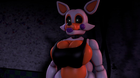 anthro big_breasts black_clothing black_crop_top black_nose black_sclera black_shirt black_topwear bouncing_breasts breasts cleavage clothed clothing crop_top female glistening_face inside lips machine multicolored_body orange_body orange_breasts purple_lips shirt solo standing three-quarter_view topwear two_tone_body white_body white_ears white_eyes sfmmations octal_(modeler) five_nights_at_freddy's five_nights_at_freddy's_world scottgames sister_location lolbit_(fnaf) animatronic canid canine fox mammal robot robot_anthro 16:9 2025 3d_(artwork) digital_media_(artwork) widescreen