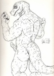 animal_genitalia animal_penis anthro big_tail biped crocodilian_penis erection genitals kneeling looking_at_viewer looking_back male muscular muscular_anthro muscular_male nude penis pose rear_view simple_background solo tail starfig dinosaur prehistoric_species reptile scalie 2007