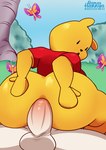 anal anal_penetration anthro big_butt black_nose bottomless bottomless_male butt clothed clothing duo looking_at_viewer looking_back male male/male open_mouth outside penetration penile penile_penetration penis_in_ass plushie shirt topwear yellow_body brocksnfumiko disney winnie_the_pooh_(franchise) pooh_bear arthropod bear butterfly human insect lepidopteran mammal absurd_res hi_res