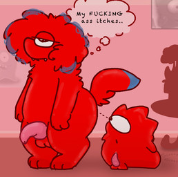 1_eye anthro balls candy canon_x_oc dessert duo flaccid food genitals gummy_(food) looking_at_anus male male/male penis pink_penis raised_tail small_penis tail text translucent translucent_body nakeilyar jelly_defense fan_character fatello wilt_(nakeilyar) food_creature goo_creature gummy_creature living_candy