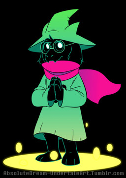 ambiguous_gender anthro black_background clothing eyewear fangs fur glasses hat headgear headwear magic magic_user scarf simple_background solo teeth absolutedream deltarune undertale_(series) ralsei bovid caprine darkner goat mammal 2018 2d_animation animated