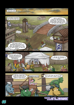 4_panel_comic anthro armor banner bindle bodily_fluids bridge carriage chasm crying dialogue female green_body group guard har holding_melee_weapon holding_object holding_polearm holding_spear holding_weapon horn hug male melee_weapon membrane_(anatomy) membranous_wings page_number polearm purple_body recruitment red_armor riding road sad spear speech_bubble spikes tears tent text time_skip watch_tower weapon wings worried vju79 mythology bob_(vju79) ted_(vju79) dragon humanoid mythological_creature mythological_scalie orc scalie wingless_dragon comic english_text hi_res multiple_scenes url