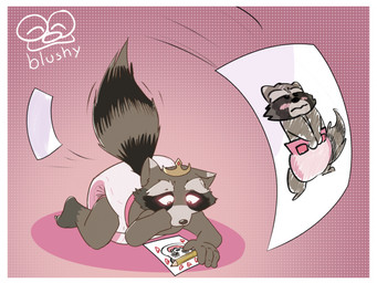 4_fingers abstract_background anthro big_diaper biped border brown_body brown_fur claws clean_diaper clothed clothing crown diaper drawing_(action) drawing_(object) embarrassed fingers fur glowing glowing_eyes headgear hypnosis male markings mind_control pink_background pink_diaper simple_background solo striped_markings striped_tail stripes tail tail_markings text topless wearing_diaper white_border blushypanda guardians_of_the_galaxy marvel rocket_raccoon mammal procyonid raccoon 2024 digital_media_(artwork) hi_res signature