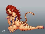 big_breasts bikini breasts claws clothed clothing female green_eyes hair kneeling long_hair navel nipple_outline red_hair simple_background smile solo swimwear toe_claws two-piece_swimsuit wide_hips karosu-maker marvel tigra animal_humanoid felid felid_humanoid humanoid mammal mammal_humanoid pantherine pantherine_humanoid tiger_humanoid 2016