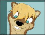 black_border black_nose border brown_body brown_fur ear_piercing fur hair looking_at_viewer male piercing short_hair simple_background smile solo teal_eyes teeth wet sparklepaws griff mammal mustelid otter headshot_portrait portrait