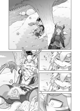 anthro book clothed clothing erection erection_under_clothing horn male male/male plant sleeping solo tail tail_tuft tree tuft yamatokuroko965 mythology xiao_wang dragon mythological_creature mythological_scalie scalie absurd_res comic hi_res