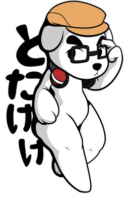 clothing featureless_feet feet flat_cap hat headgear headwear male mostly_nude simple_background solo text white_background aintsmart animal_crossing nintendo k.k._slider canid canine canis domestic_dog mammal 2013 japanese_text translated