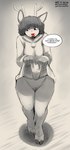 anthro antlers barefoot biped blush blush_lines clothed clothed_anthro clothed_female clothing clothing_lift cloven_hooves dialogue eyebrows feet female female_anthro fingers flashing flashing_pussy freckled_face freckles front_view genitals hair hooves horn humanoid_genitalia humanoid_hands humanoid_pussy innie_pussy looking_away no_underwear open_mouth open_smile pussy red_blush red_nose smile solo standing talking_to_viewer text the-minuscule-task deer mammal new_world_deer reindeer 2025 absurd_res dated english_text full-length_portrait hi_res monochrome portrait sketch spot_color