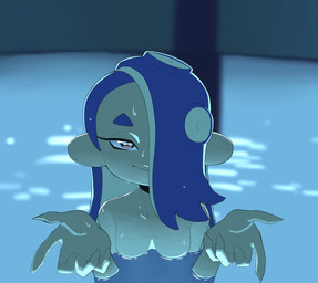breasts collarbone eyebrows eyelashes female nude partially_submerged pseudo_hair red_eyes smile solo tentacle_hair tentacles water back_to_zero i'll_teach_you_everything_(chainsaw_man) nintendo splatoon shiver_(splatoon) animal_humanoid cephalopod humanoid marine mollusk mollusk_humanoid octarian 2025 hi_res