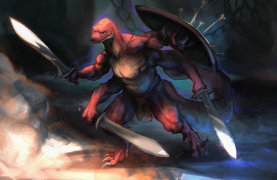 anthro armor arrow_(weapon) balls battle belly fight foreskin genitals humanoid_genitalia humanoid_penis male melee_weapon multi_genitalia multi_limb multi_penis muscular penis ranged_weapon shield solo sword weapon myneonone crius reptile scalie snake hi_res
