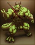 3_toes 5_fingers abs anthro balls biceps big_balls big_muscles biped border brown_glans claws curved_horn fangs feet fingers flaccid foreskin front_view genitals glans glowing glowing_eyes green_balls green_body green_penis green_scales green_skin half-erect horn huge_muscles humanoid_genitalia humanoid_penis hyper hyper_muscles male manly melee_weapon muscular muscular_anthro muscular_male nude open_mouth orange_eyes pecs penis pupils raised_arm red_eyes retracted_foreskin scabbard scales sharp_teeth sheathed_weapon slit_pupils smile solo standing sword tail teeth thick_penis thick_thighs toe_claws toes two_handed_sword two_handed_weapon vein veiny_muscles veiny_penis weapon neodokuro mythology varanis_blackclaw dragon mythological_creature mythological_scalie reptile scalie 2015 absurd_res digital_media_(artwork) full-length_portrait hi_res portrait