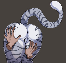 anthro anus big_butt butt butt_focus butt_grab butt_heart disembodied_hand female fur genitals hand_on_butt huge_butt multicolored_body multicolored_fur solo striped_body striped_fur stripes thick_thighs vulva wide_hips chiralchimera meioko_(binnoc9) domestic_cat felid feline felis mammal absurd_res hi_res