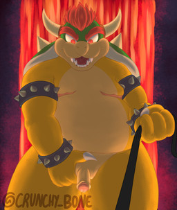 anthro biped erection foreskin front_view genitals holding_object holding_penis humanoid_genitalia humanoid_penis leash leash_pull leashed_viewer male male_anthro mastectomy_scar penis scar solo standing dogbonedraws mario_bros nintendo bowser koopa scalie absurd_res hi_res