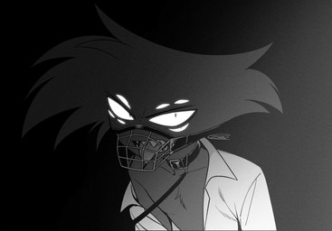 collar leash leashed_collar male multi_eye muzzle_(object) muzzled solo tongue tongue_out enaic31 hazbin_hotel hellaverse arackniss_(hazbin_hotel) arachnid arthropod demon humanoid spider hi_res monochrome