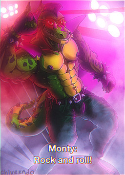 abs anthro belt bottomwear bracelet bulge camo camo_bottomwear camo_clothing camo_pants camo_print clothing eyewear green_body jewelry male mohawk muscular muscular_male nipples pants pattern_bottomwear pattern_clothing pattern_pants pecs solo spiked_belt spiked_bracelet spikes sunglasses yellow_body chivekado five_nights_at_freddy's five_nights_at_freddy's:_security_breach scottgames steel_wool_studios montgomery_gator alligator alligatorid crocodilian reptile scalie 2022 hi_res