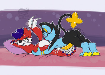 anal anthro bed bedding bedroom_eyes bedroom_sex bodily_fluids butt butt_grab claws cum cum_on_feet duo ejaculating_on_another ejaculation eyes_closed feet foot_fetish foot_play footjob full_foot_pawpads furniture genital_fluids genitals hand_on_butt hip_thrust humanoid_genitalia humanoid_penis licking lying lying_on_bed male male/male narrowed_eyes on_bed on_front oral pawpads paws penile penis pillow rimming rimming_male seductive sex tail tail_motion tailwag thrusting_forward thrusting_up tongue jammerhighwind nintendo pokemon chriso_(iamdachriso) stormer_swiftpaws_(character) buizel felid feline generation_4_pokemon hybrid lion luxio mammal mustelid musteline otter pantherine pokemon_(species) true_musteline weasel hi_res