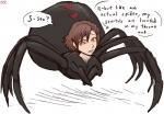 blush brown_hair female feral hair humanoid_face looking_at_viewer monster_girl_(genre) pedipalps short_hair solo text yellow_eyes xxxx52 justine_(xxxx52) arachnid araneomorph arthropod black_widow_spider spider theridiid widow_spider english_text