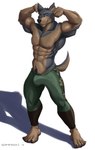 5_toes abs anthro athletic_pants athletic_wear barefoot black_body black_claws black_fur black_nose blue_eyes brown_body brown_fur bulge claws clothed clothing facial_hair feet fist flexing flexing_bicep flexing_both_biceps fur goatee humanoid_feet looking_at_viewer male muscular muscular_anthro muscular_male navel nipples pecs pink_nipples plantigrade pose presenting pubes simple_background smile solo standing tail tight_clothing toe_claws toes topless white_background sampsonwoof canid canine canis dobermann domestic_dog mammal pinscher 2017 absurd_res digital_drawing_(artwork) digital_media_(artwork) hi_res shaded signature story story_in_description