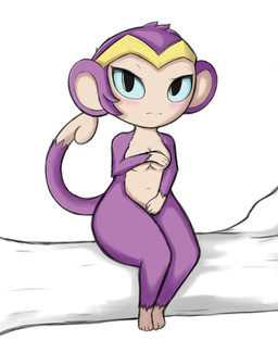4_fingers 4_toes anthro blue_sclera blush breasts covering covering_breasts covering_crotch covering_self crown embarrassed feet female fingers fur headgear looking_at_viewer navel nude purple_body purple_fur shortstack simple_background solo toes kierus shantae_(series) wayforward shantae_(monkey_form) haplorhine mammal monkey primate hi_res