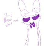 anthro bow_tie crossgender eyelashes female machine mtf_crossgender open_mouth purple_eyes solo text unknown_artist five_nights_at_freddy's scottgames bonnie_(fnaf) weaver_bonnie animatronic lagomorph leporid mammal rabbit robot 1:1 english_text monochrome purple_and_white