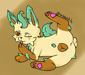 all animal_genitalia animal_vulva anus bedroom_eyes blush blush_lines bodily_fluids brown_body brown_eyes brown_fur brown_nose canine_genitalia canine_vulva cheek_tuft chest_tuft digitigrade dripping dripping_vulva dripping_wet facial_tuft feet female female_feral feral fur genital_fluids genitals glistening glistening_body leaf leaf_ears leaf_on_head leaf_tail licking narrowed_eyes one_eye_closed pawpads paws presenting presenting_vulva pubes quadruped saliva saliva_drip seductive self_lick soles solo tail teasing tongue tongue_out tuft upside_down_vulva vaginal_fluids vulva wink adorbinite sr_sketchito nintendo pokemon canid canine eeveelution generation_4_pokemon leafeon mammal pokemon_(species) clip_studio_paint_(artwork) digital_media_(artwork)