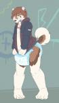 anthro blush candy clean_diaper clothed clothing dessert diaper embarrassed food jacket lollipop male solo topwear wearing_diaper bubblepuppers jason_(jason) alaskan_klee_kai canid canine canis domestic_dog mammal spitz hi_res