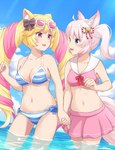 alternative_fashion beach bikini bikini_skirt blonde_hair blue_eyes bow_bikini breasts cleavage clothed clothing colored_edge_bikini duo eyewear eyewear_on_head female female/female fluffy fluffy_ears fluffy_tail gyaru hair himekaji j-fashion long_hair midriff multicolored_hair navel pink_eyes pink_hair seaside short_hair sunglasses sunglasses_on_head swimwear tail triangle_bikini two-piece_swimsuit two_tone_hair white_hair machikado07 sanrio show_by_rock!! himeko_mashima howan_(show_by_rock!!) animal_humanoid arctic_fox canid canid_humanoid canine canine_humanoid cat_humanoid domestic_cat felid felid_humanoid feline feline_humanoid felis fox fox_humanoid humanoid mammal mammal_humanoid true_fox absurd_res hi_res