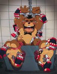 3_toes anthro bodily_fluids bound feet foot_fetish foot_focus foot_play group laugh male soles sweat tickle_torture tickling tickling_feet toes pmarshyy five_nights_at_freddy's scottgames freddy_(fnaf) hi_res