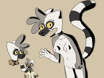 anthro breasts choker clothing collar ear_piercing female fur genitals gesture grey_body grey_fur heart_eyes heart_symbol jacket jewelry looking_at_viewer necklace nude piercing solo stripes studded_collar studs topwear vulva waving waving_at_viewer yellow_eyes za_creatura lemur mammal primate ring-tailed_lemur strepsirrhine 4:3 absurd_res hi_res