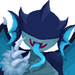 anthro blue_body claws fangs female fin fluffy long_tongue solo teeth tongue tzukachan wings coral_(mizzibug) arthropod fish marine shark hi_res