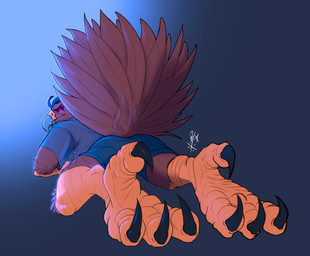 anthro beak briefs brown_body brown_feathers butt claws clothing feathers feet foot_fetish foot_focus looking_back lying male on_front simple_background solo tail talons toes underwear ghstaquila ghstaquila_(character) accipitrid accipitriform avian bird eagle true_eagle absurd_res digital_media_(artwork) hi_res