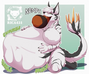 anthro anthro_pred belly big_belly big_breasts black_sclera black_stripes breasts butt digestion_noises female female_pred fur hair hand_on_own_belly huge_belly huge_breasts looking_back narrowed_eyes naturally_censored nipple_tuft same_size_vore smile solo stinger stinger_tail striped_body stripes tail tail_tuft thick_thighs tuft vore white_body white_hair wide_hips rica431 mythology other_quail mammal mythological_creature mythological_scalie scalie zorgoia hi_res