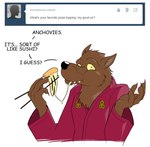 anthro anti_dev asian_clothing chopsticks clothing east_asian_clothing eating english_text food humor japanese_clothing kimono looking_at_viewer male mammal master_splinter murid murine pizza rat rodent solo teenage_mutant_ninja_turtles teenage_mutant_ninja_turtles_(1987) text tumblr_ask