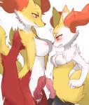 anatomically_correct anatomically_correct_genitalia anatomically_correct_penis animal_genitalia animal_penis anthro black_body black_fur black_nose blush bodily_fluids braixen breast_awe breast_size_difference breasts canid canine canine_genitalia canine_penis chest_tuft chiji delphox dripping drooling duo erection frottage fur generation_6_pokemon genital_fluids genitals gynomorph gynomorph/gynomorph half-closed_eyes inner_ear_fluff intersex intersex/intersex knot looking_at_another looking_at_another's_breasts looking_at_breasts mammal multicolored_body multicolored_fur narrowed_eyes nintendo nipples penile penis penis_size_difference pink_nipples pink_penis pokemon pokemon_(species) precum red_body red_eyes red_fur red_penis saliva sex tongue tongue_out tuft uncensored white_body white_fur yellow_body yellow_fur