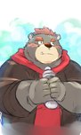 anthro belly black_body black_fur blush clothing cute_fangs fangs fur hoodie humanoid_hands kemono male outside overweight overweight_male solo teeth topwear ayame42612 bear mammal 2021 hi_res