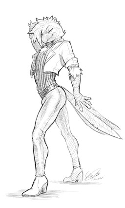 anthro beak belt biped boots bottomwear bulge claws clothed clothing collared_shirt dress_shirt eyebrows feathers footwear head_feathers high_heeled_boots high_heels jacket looking_at_viewer male pants pose shirt shoes simple_background solo tail tail_feathers tight_bottomwear tight_clothing tight_pants topwear white_background soina avian bird macaw neotropical_parrot parrot true_parrot 2025 absurd_res hi_res monochrome sketch